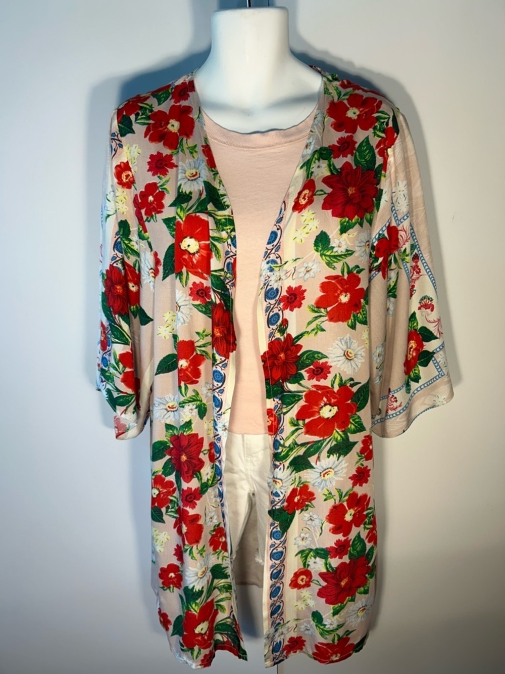 Trust Brand OSFA Vintage Floral Print Kimono Cottage Boho Cover Up Coquette